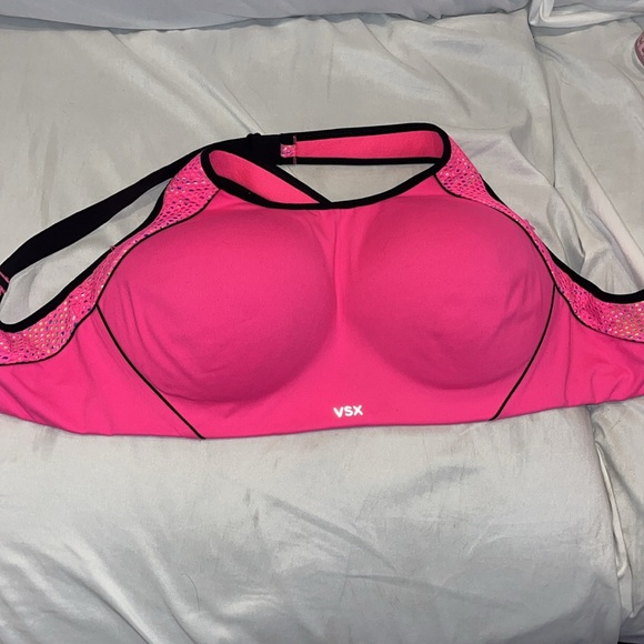 Victoria’s Secret VSX Sports Bra 36DDD Hot Pink Confetti Print Crisscross Back - Picture 4 of 11